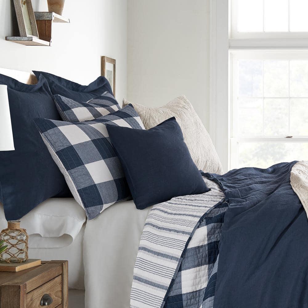 Washed Linen Square Decorative Pillow Cover Set - Navy 2pk - Levtex Home