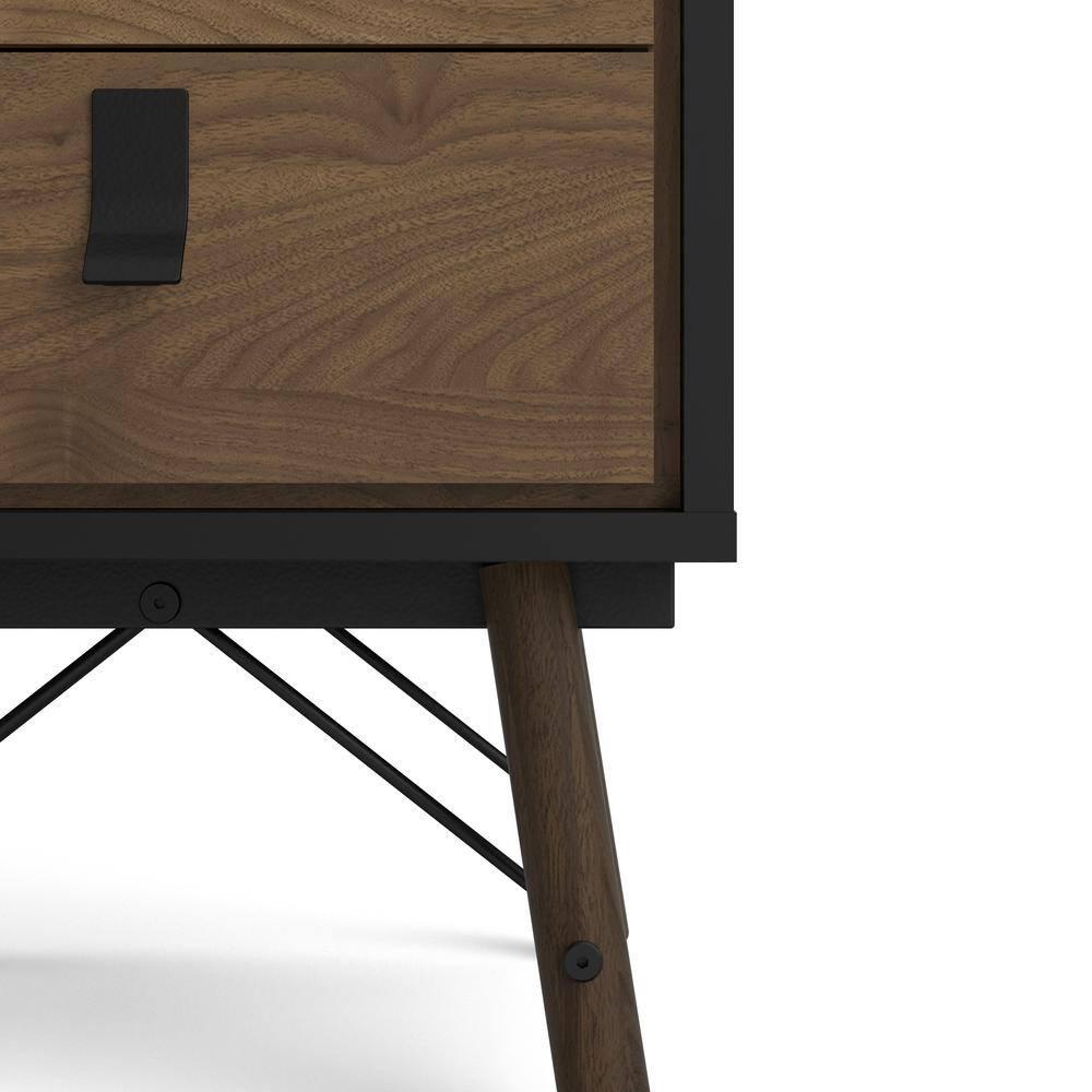Tvilum Ry 2 Drawer Bedroom Nightstand for Adults, Black Matte/Walnut