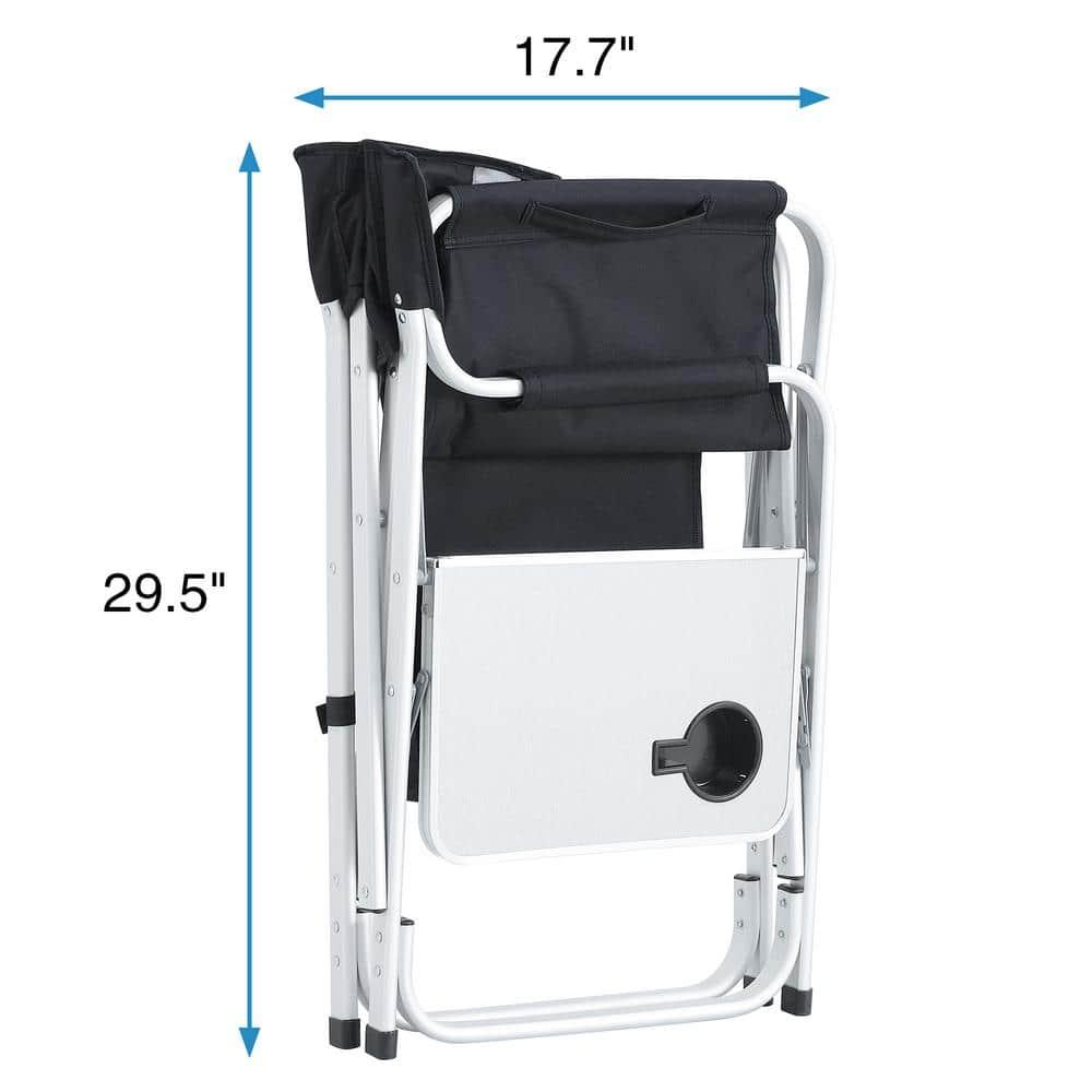 2-piece Padded Folding Outdoor Chair with Side Table and Storage Pockets,Lightweight Oversized Directors Chair for indoor, Outdoor Camping, Picnics and Fishing,Black/Grey