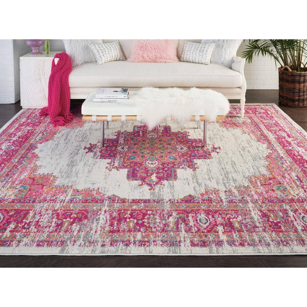 Nourison Passion Medallion Bohemian Indoor Rug Ivory/Fuchsia 9' x 12'