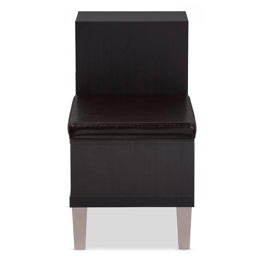 Arielle Modern and Contemporary Wood 3 - Drawer Shoe entryway benches with Two Open Shelves - Dark Brown - Baxton Studio