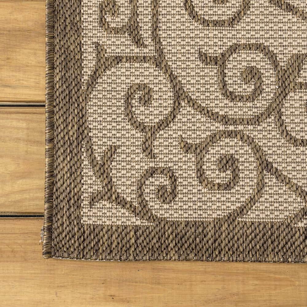 8'x10' Madrid Vintage Filigree Textured Weave Indoor/Outdoor Area Rug, Beige/Brown - JONATHAN Y