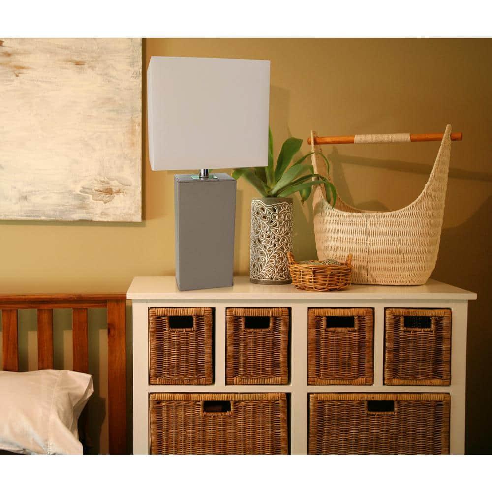 Leather Table Lamp with Fabric Shade Gray - Elegant Designs: UL Listed, Modern Decor, Cotton Rectangle Shade