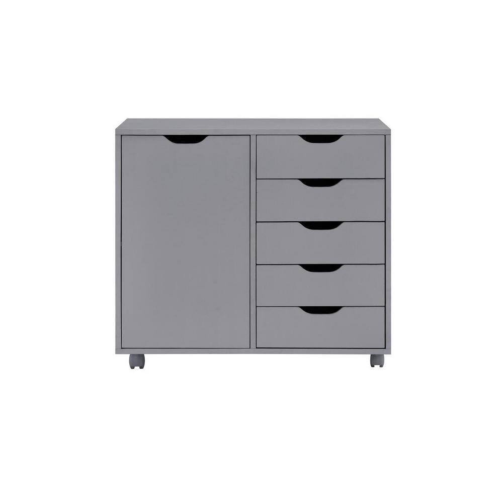 5 Drawer Dresser, Tall Dressers for Bedroom, Kids Dresser with Wheels, Storage Shelves with Drawers, Small Dresser for Closet, Makeup Dresser with 180 lbs Capacity - Grey