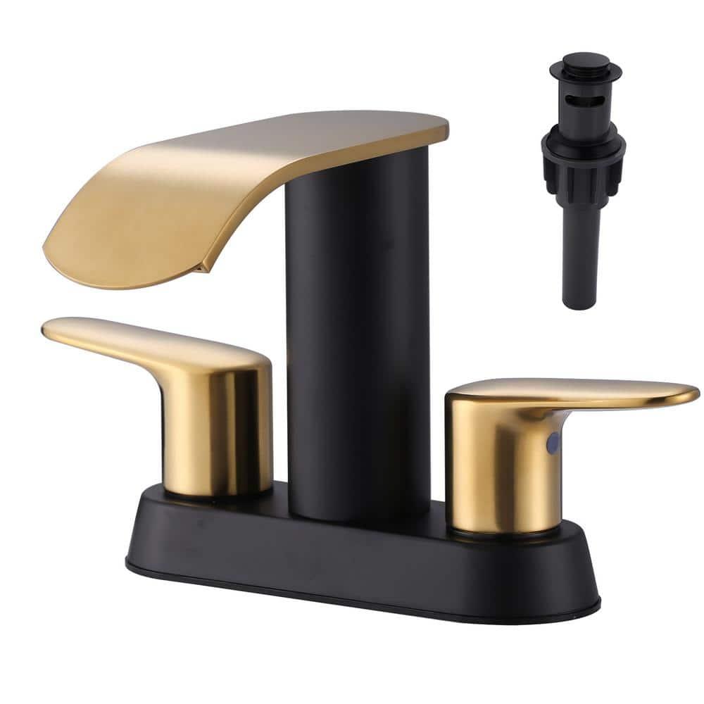 Aleasha 4-inch Centerset Double Handle Waterfall Bathroom Sink Faucet with Pop-up Drain Kit AL-2C69GB