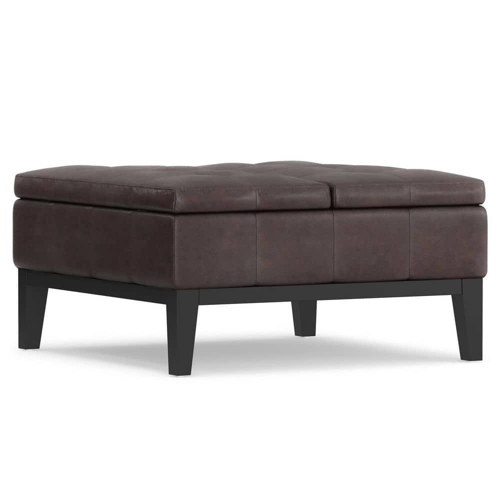 Simpli Home Dover 36"W Upholstered Square Coffee Table Storage Ottoman with Split Tufted Lift Top & Reviews | Wayfair