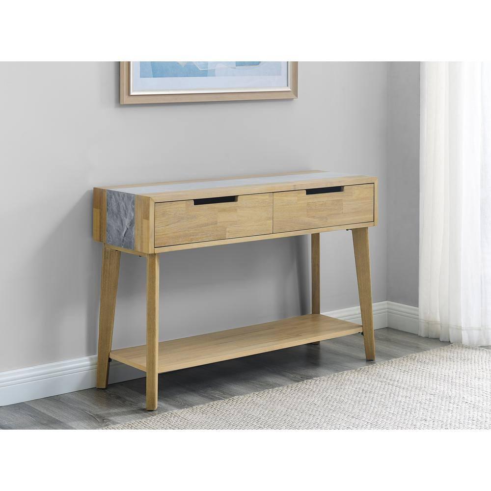 Calgary Natural Finish with Gray Stone Sofa Table