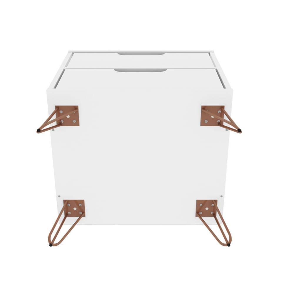 Set of 2 Rockefeller 2 Drawer Nightstands White - Manhattan Comfort: Modern Splayed Metal Legs, MDF
