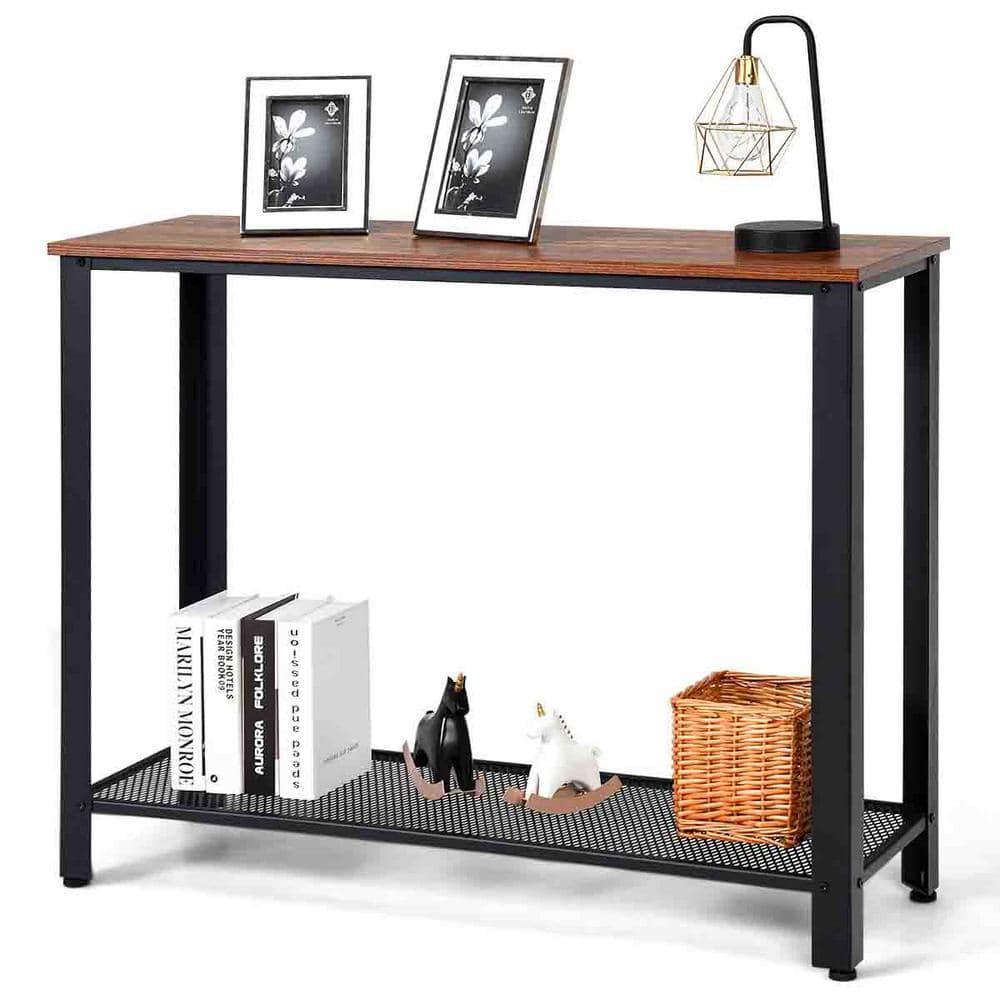 Costway Console Sofa Table W/ Storage Shelf Metal Frame Wood Look Entryway Table Black
