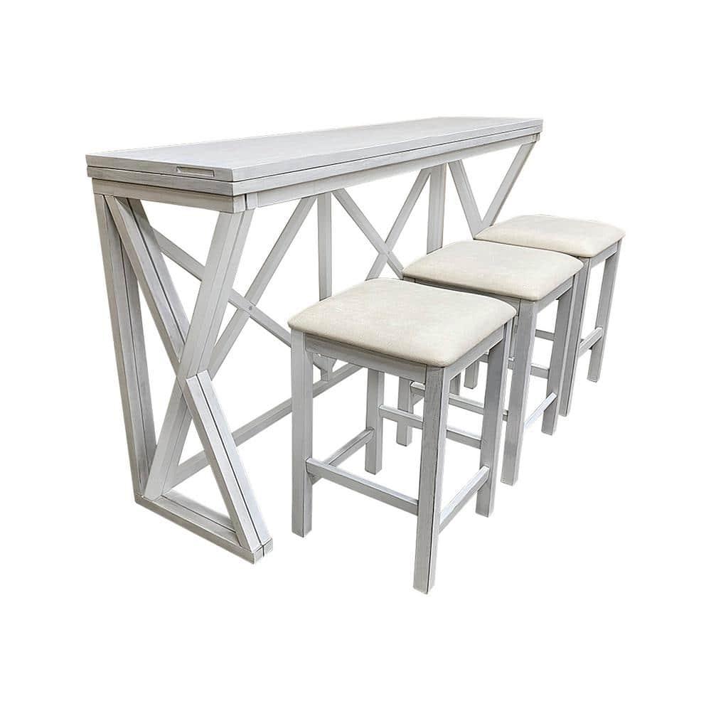 Antique White Wood Flip Top Counter Height Bar Table