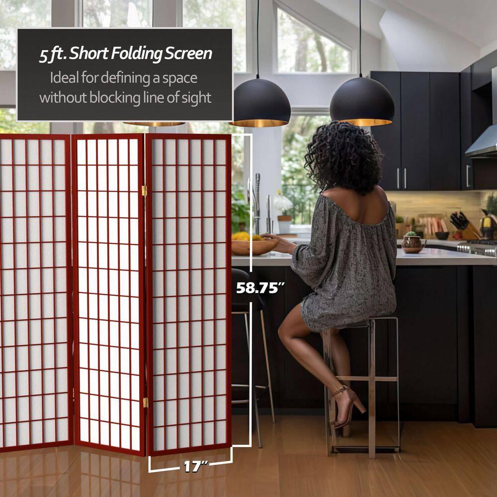 5 ft. Tall Window Pane Shoji Screen - Rosewood (3 Panels): Oriental Furniture, Hardwood Frame, Metal Hardware
