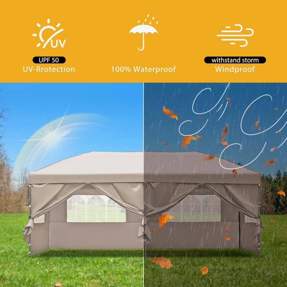 Khaki 10x30 Heavy Duty Outdoor Pop Up Canopy Tent with Sidewalls