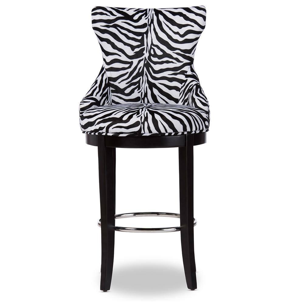 Baxton Studio Peace Modern and Contemporary Zebra Print Patterned Fabric Upholstered Barstool with Metal Footrest Beige: Plywood Frame