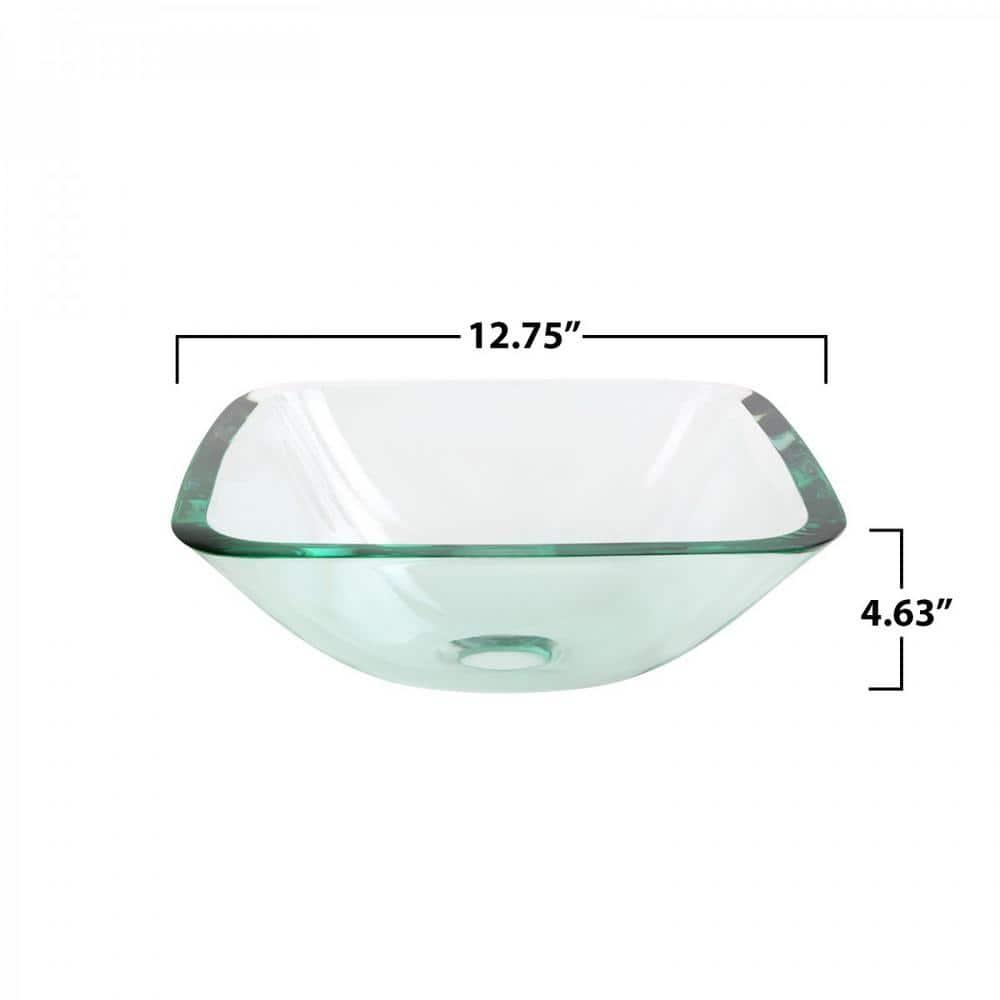Square Glass Bathroom Vessel Sink with Drain Mini Bath Bowl