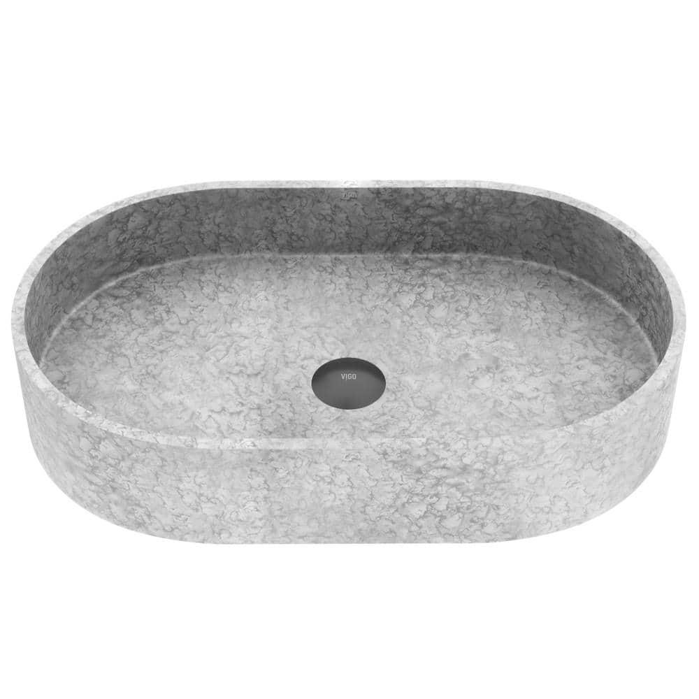 Sagrada Gothic 24" L x 14" W x 5" H Gray Handmade Oval Vessel Bathroom Sink