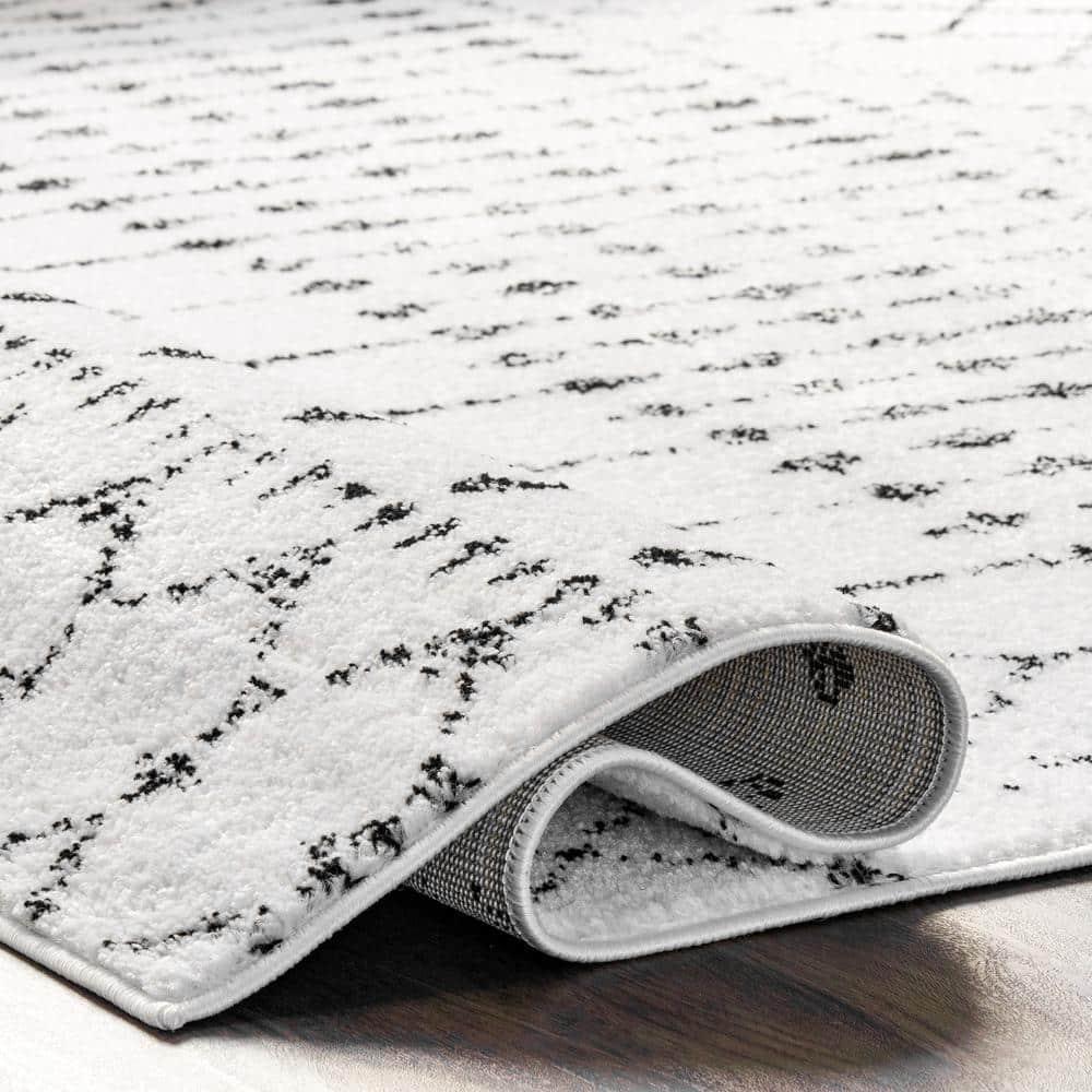 nuLOOM 6' 7" x 9' Moroccan Blythe Area Rug, White and Black, Faded Bohemian Design, Stain Resistant, For Bedroom, Dining Room, Living Room, Hallway, Office, Kitchen, Entryway