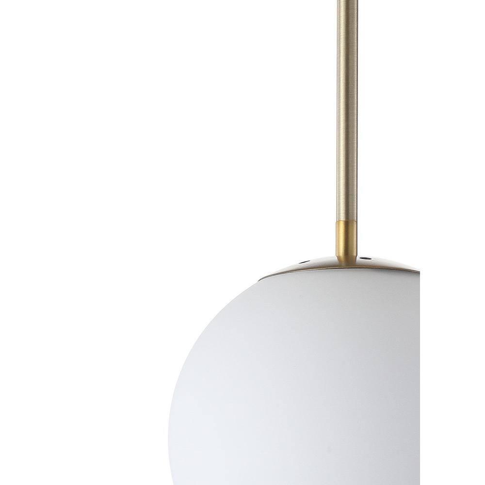 Bleecker 7.75" Metal/Glass Globe LED Pendant, White/Brass