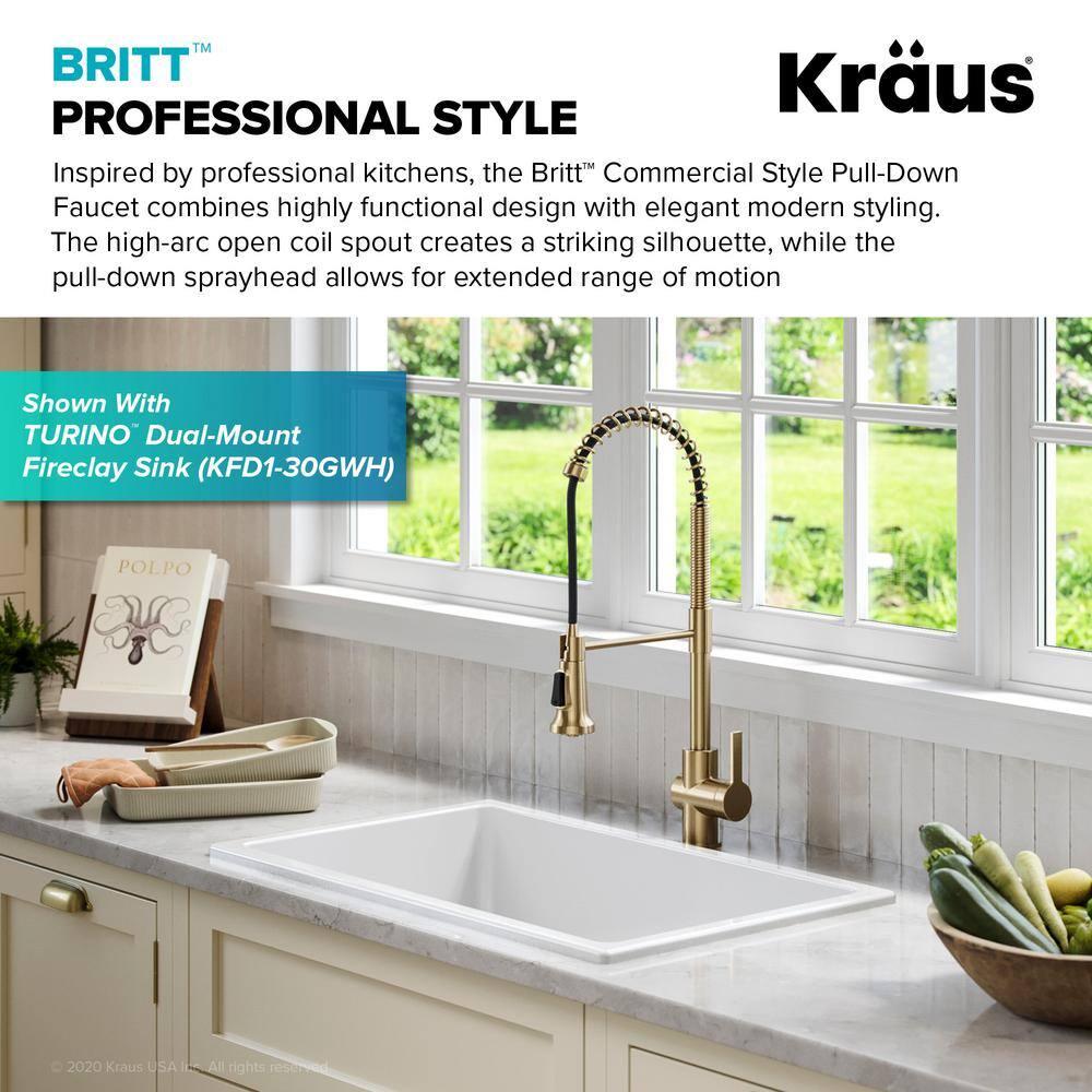 KRAUS Britt Commercial Style Single Handle Pull Down Kitchen Faucet