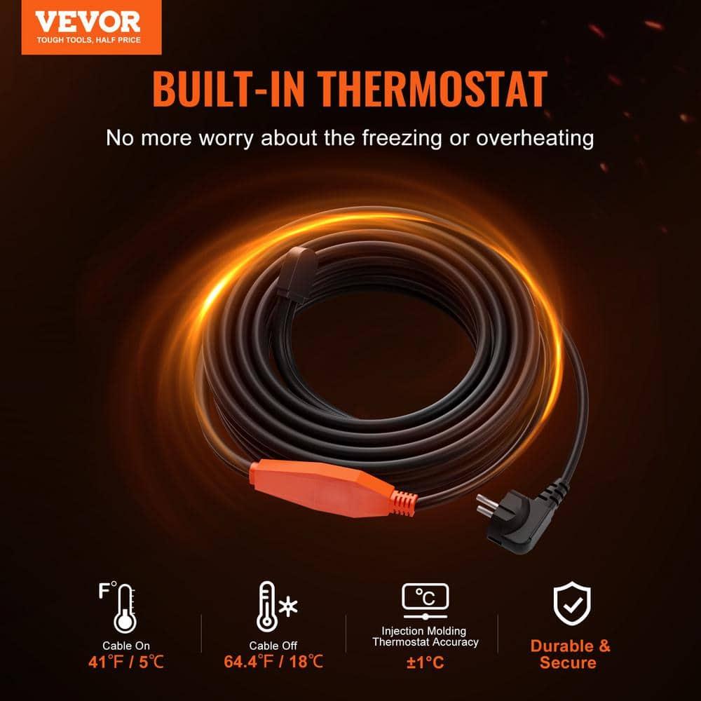 VEVOR Pipe Heating Cable 24FT 7W/FT Heat Tape for Pipes with Built-in Thermostat