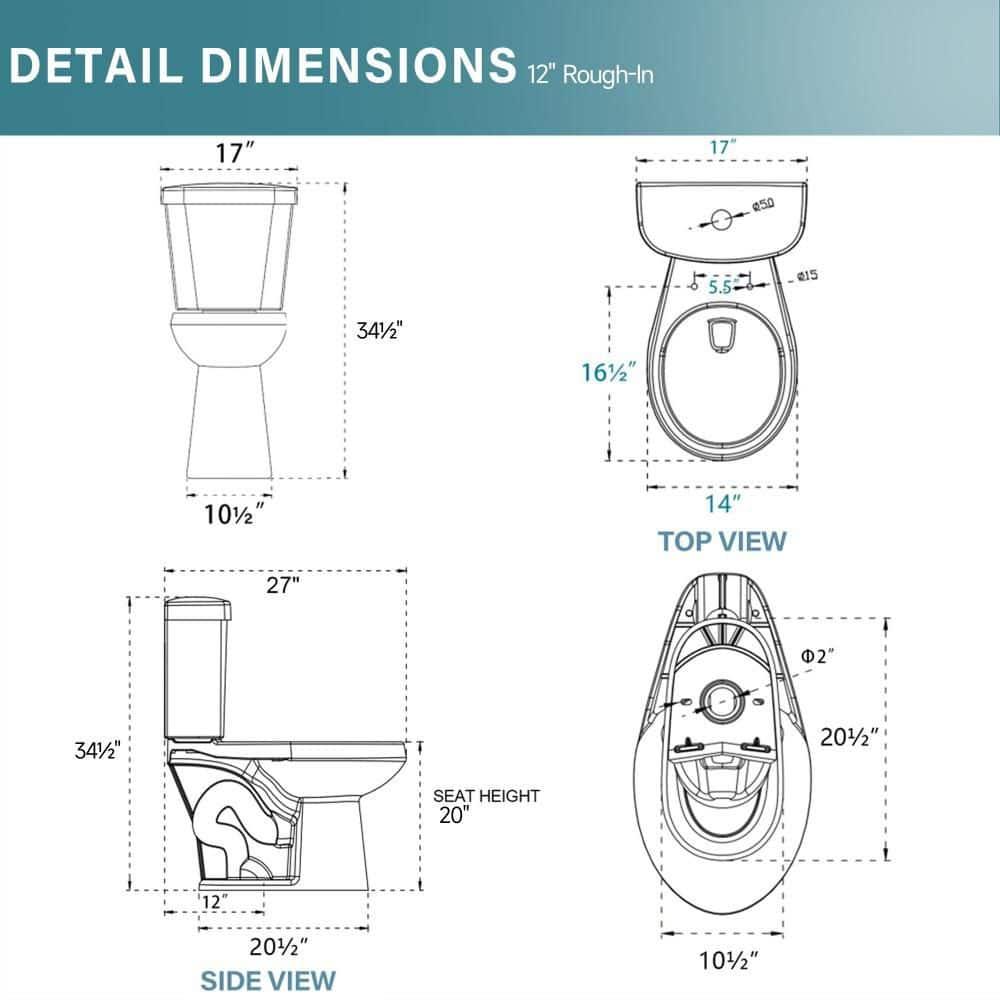 Aguamaph T2019RT 19 in. 2-Piece Toilet 1.1/1.6 GPF Dual Flush Round Toilet ADA Height with Soft-Close Seat