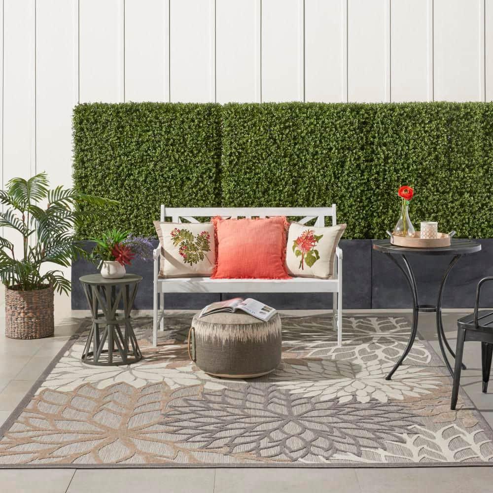 Nourison Aloha Floral Bloom Flatweave High-Low Indoor Outdoor Area Rug Natural 7' x 10'