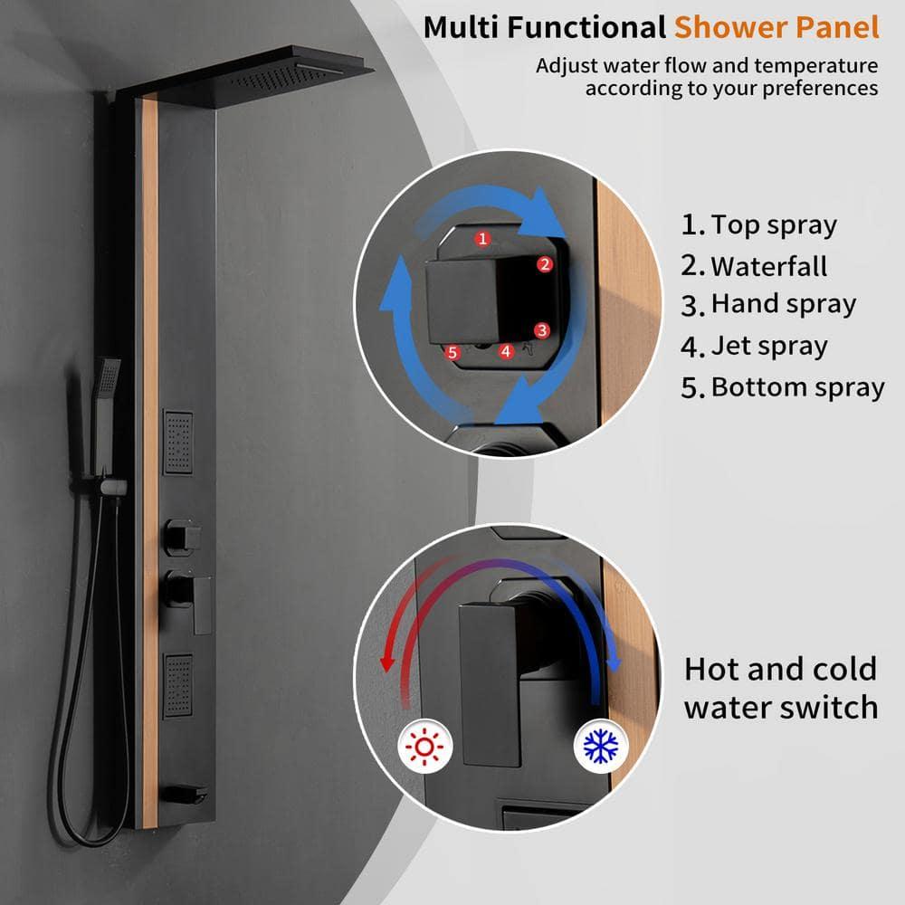 BWE 2-Jet Rainfall Shower Panel System with Rainfall Waterfall Shower Head and Shower Wand