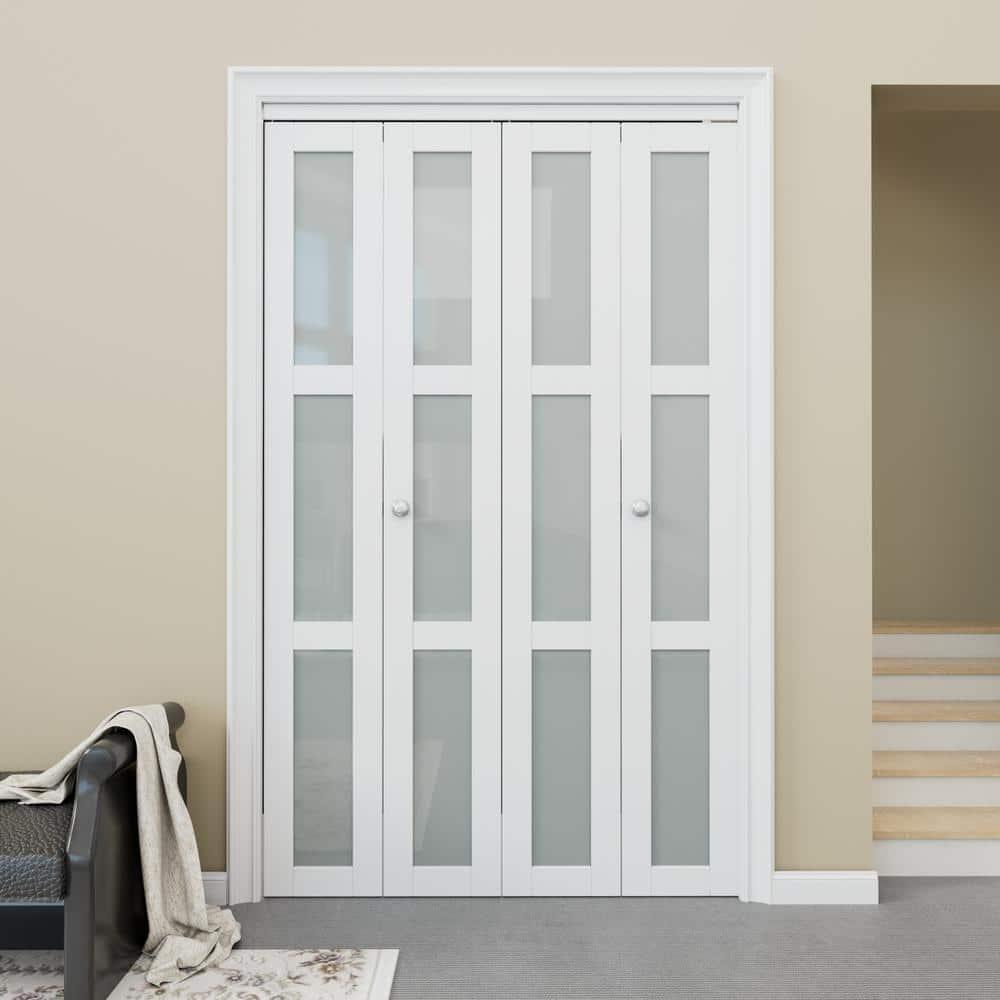 Frosted Glass And Solid Manufactured Wood Bi-Fold Door With Installation Hardware Kit