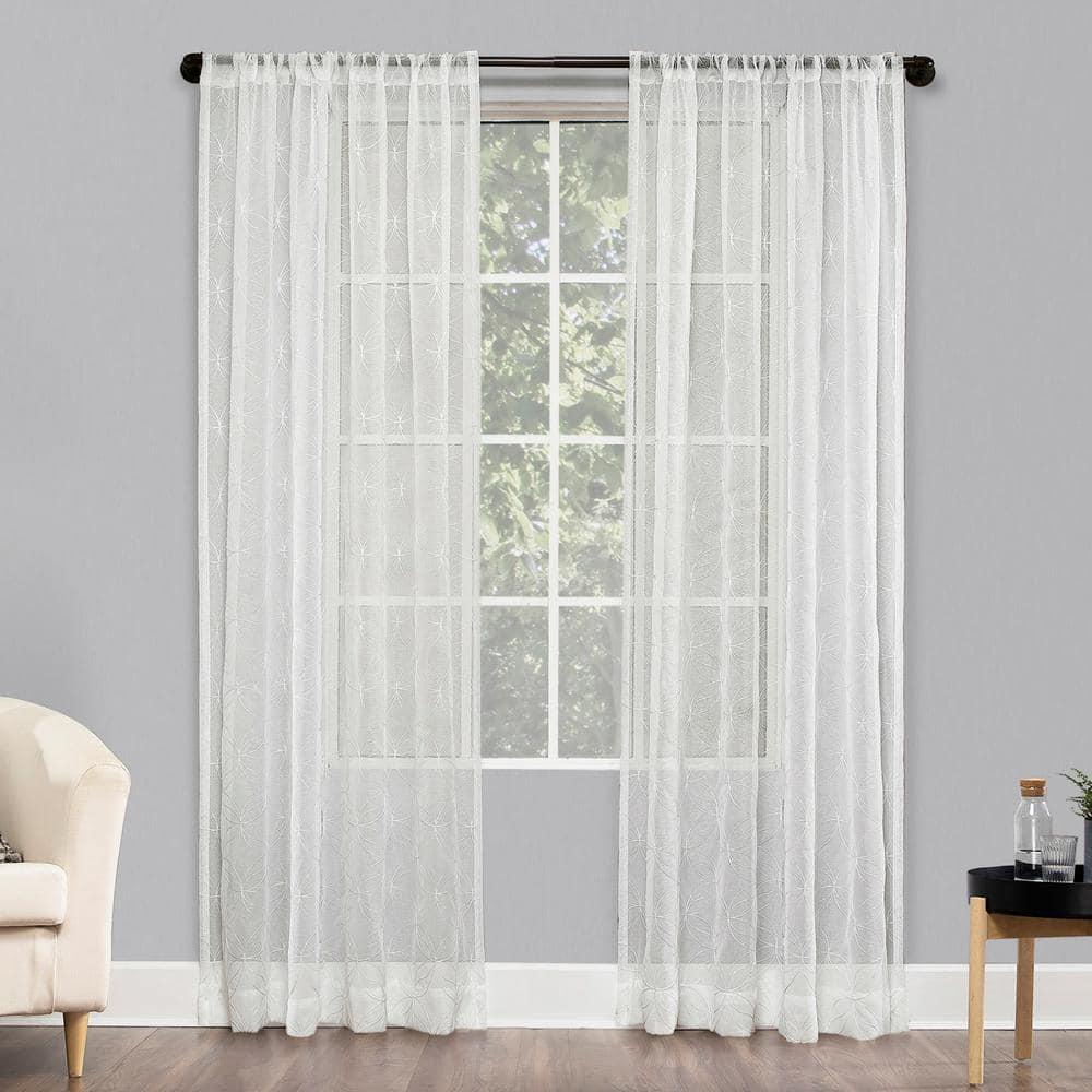63"x50" Tamaryn Embroidered Trellis Sheer Rod Pocket Curtain Panel Ivory - No. 918: Modern Off-White Polyester Drapery