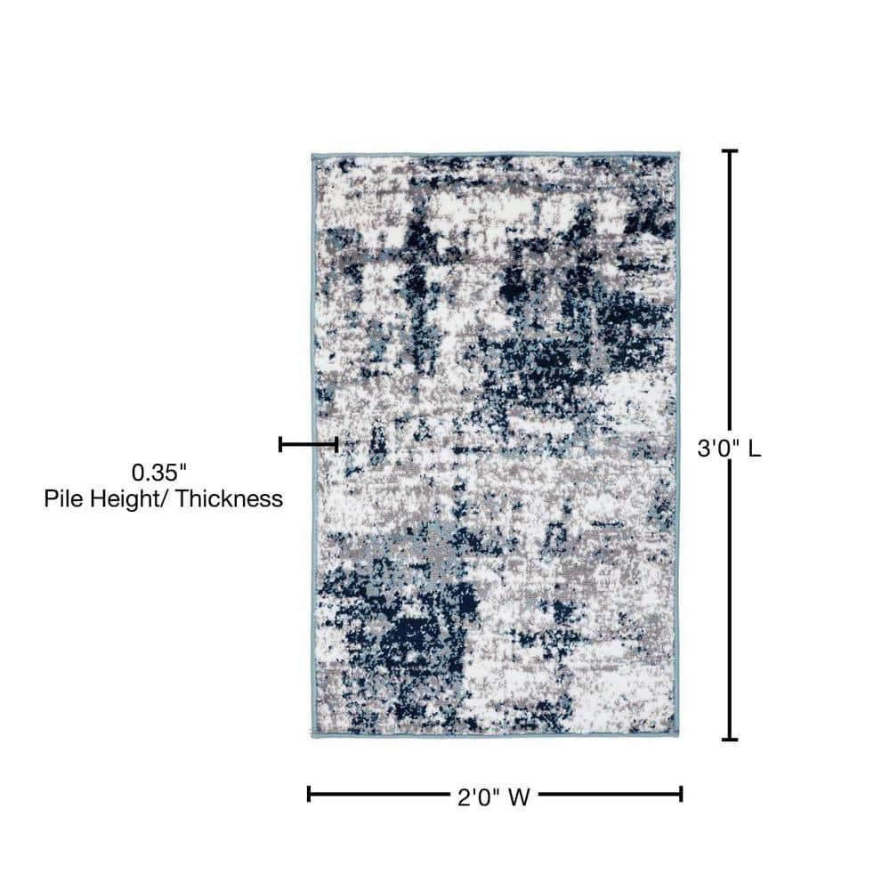 World Rug Gallery Distressed Abstract Blue 2' x 3' Area Rug