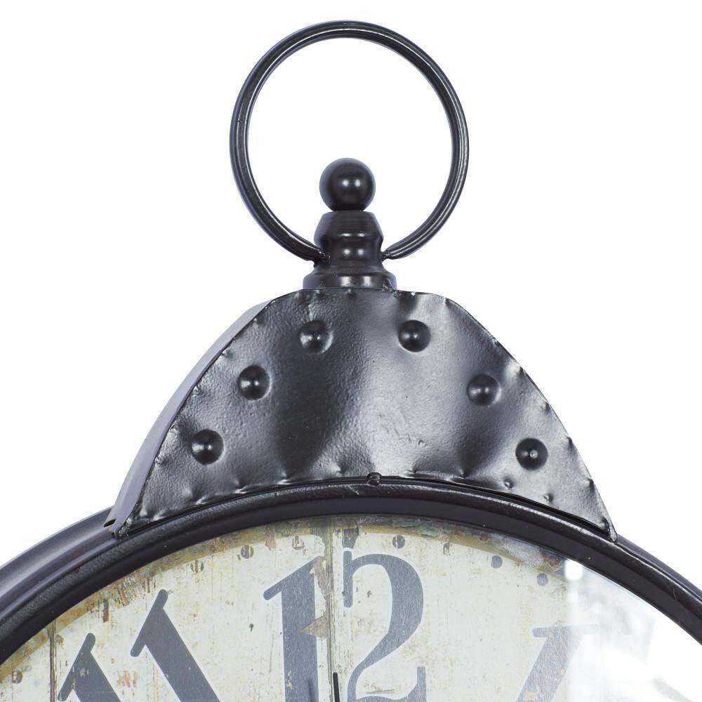 DecMode 20" Black Metal Finial Distressed Pocket Watch Inspired Wall Clock with Beige Clockface