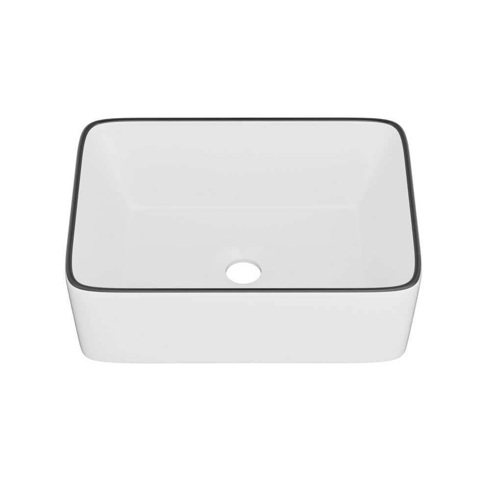 DeerValley DV-1V0317 Deervalley Liberty 16'' X 12'' Rectangular Vitreous China Vessel Bathroom Sink, White With Black Striped Edge