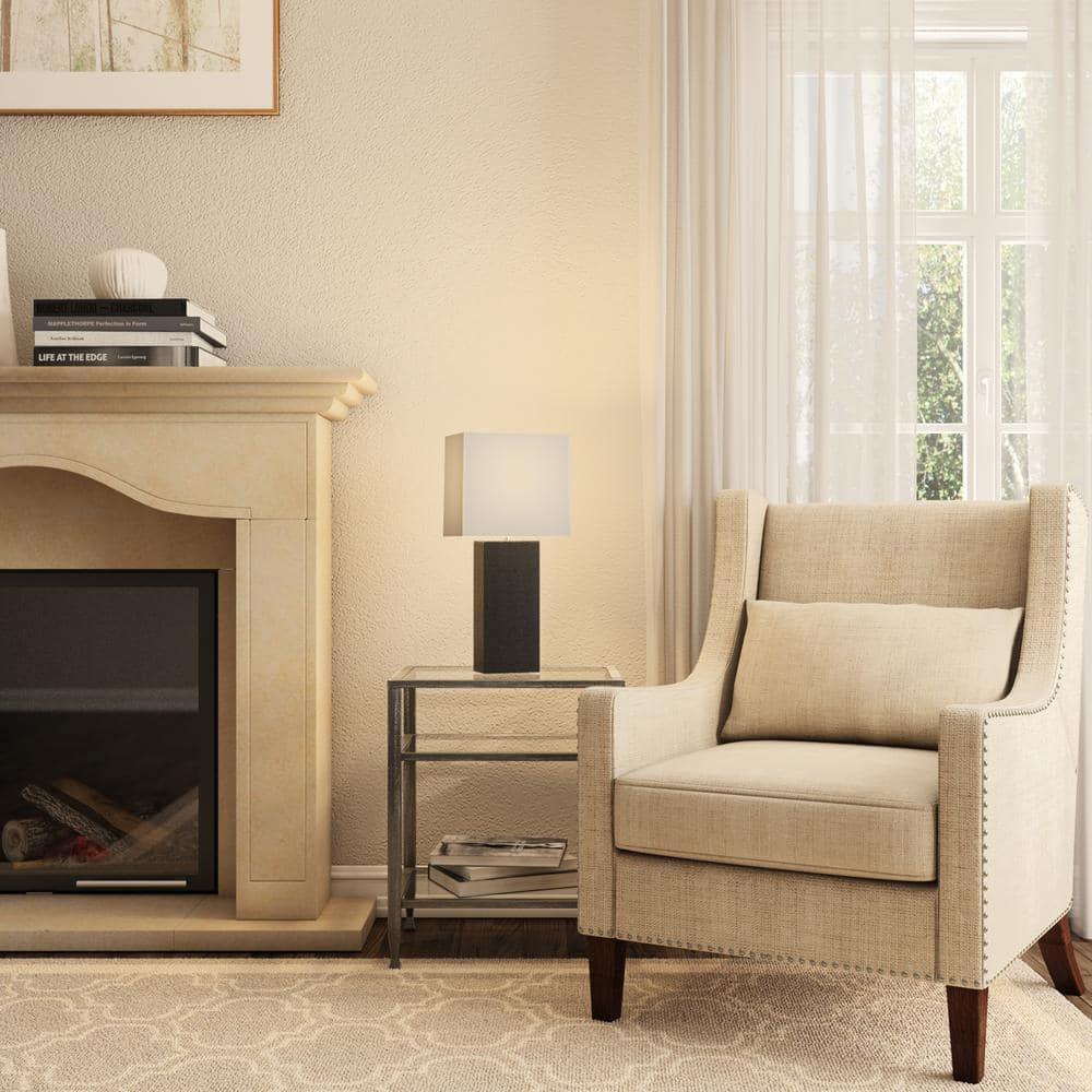 Leather Table Lamp with Fabric Shade Black - Elegant Designs: Modern Rectangle Shade, UL Listed, E26 Socket