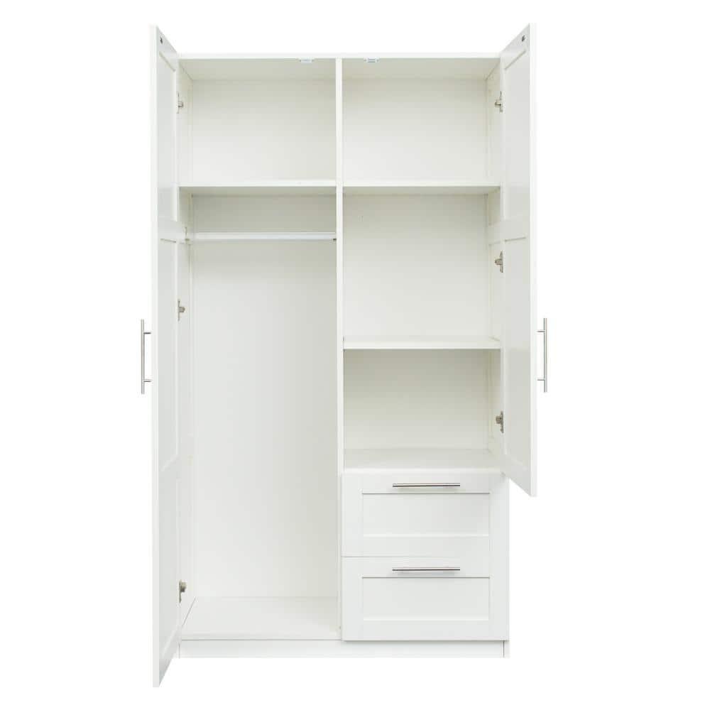 Yesfashion Armoire Wardrobe Closet, 2-Door Wardrobe Cabinet With 2-Drawer And 5 Storage Spaces, Bedroom Armoire, Freestanding Wardrobe Closet & Cabinet