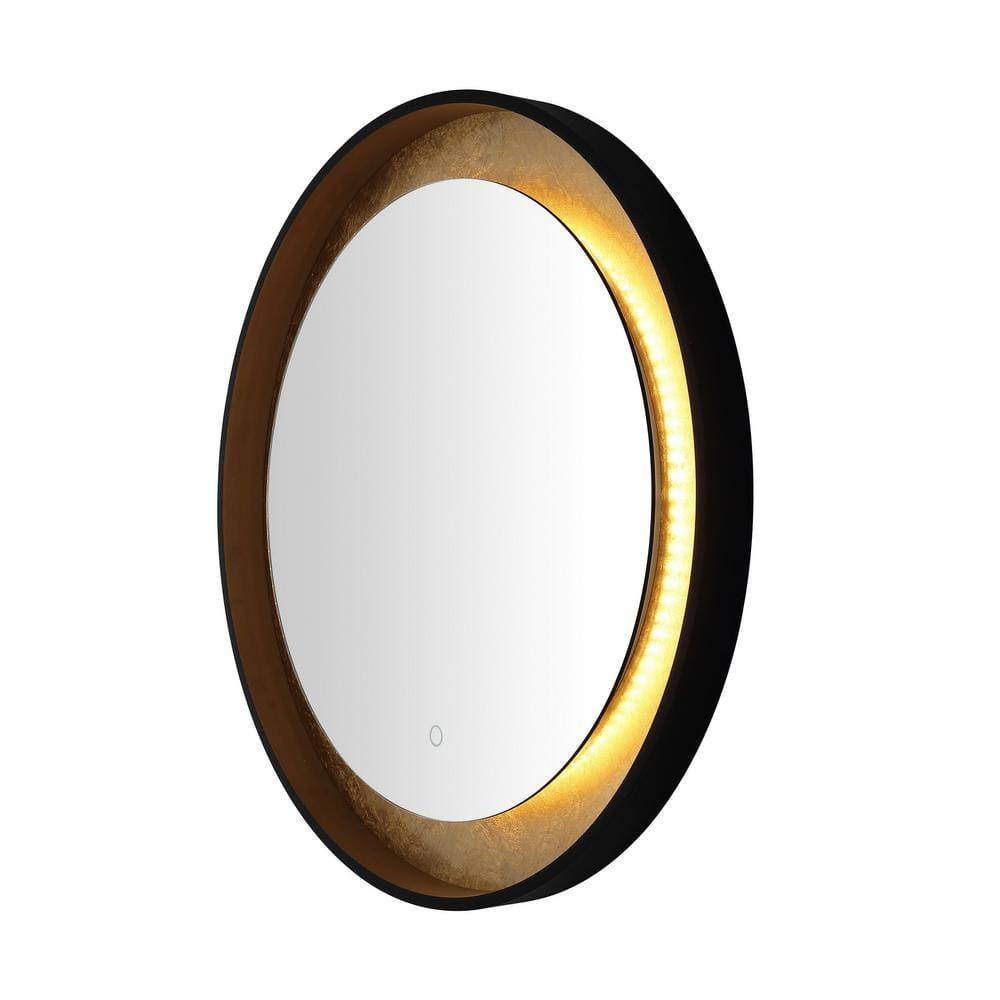 SAFAVIEH Erdem 30 Inch Aluminum Led Mirror, Black/Gold Leaf