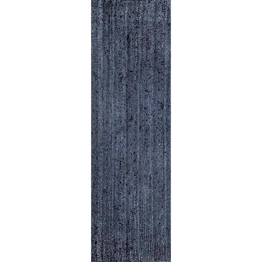 Nuloom 2x6 Rigo Jute Hand Woven Indoor Area Rug, Navy, Solid Farmhouse Design, Natural Fiber Bedroom, Living Room, Kitchen,