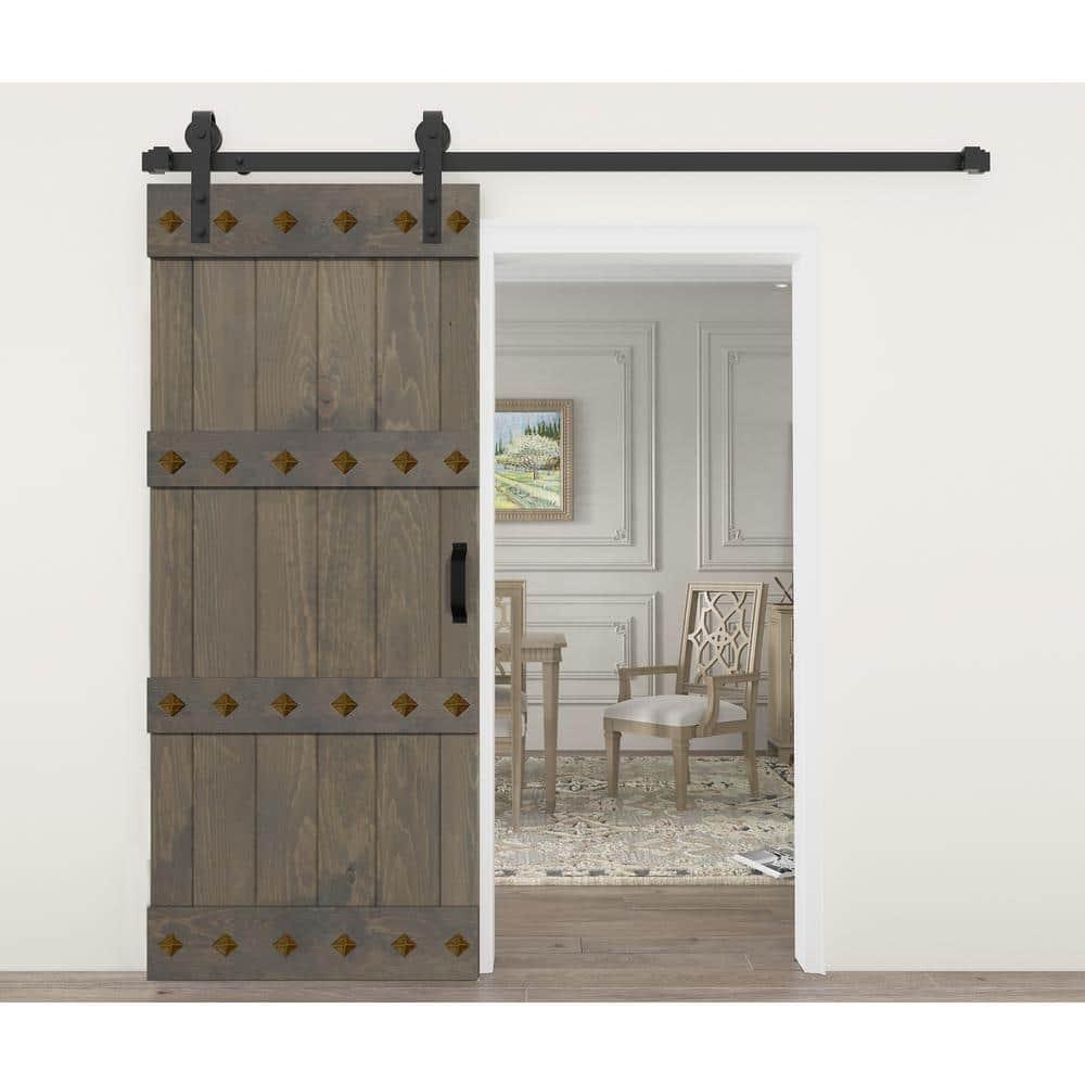 IsLife 84'' Solid Wood Paneled Matte with Installation Hardware Kit Barn Door