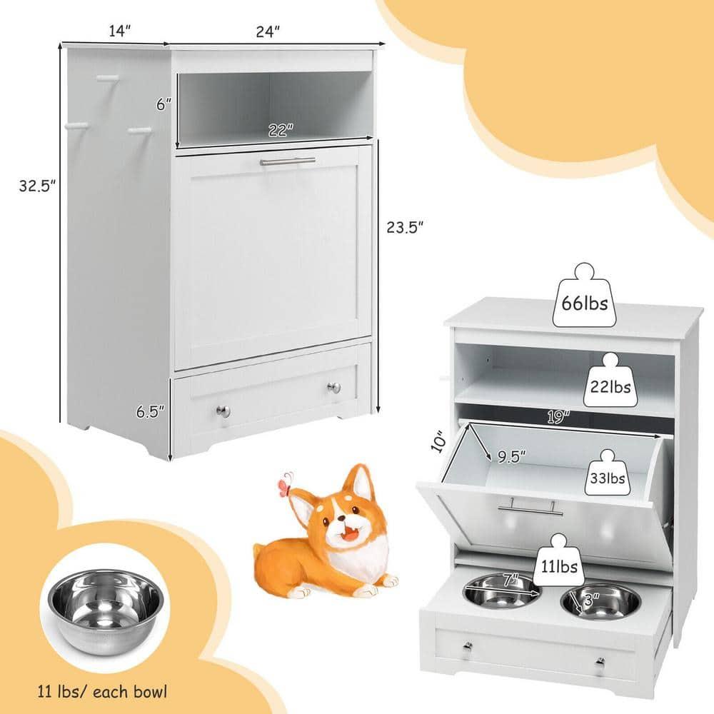 Kepooman Pet Feeder Station with Stainless Steel Bowl-White