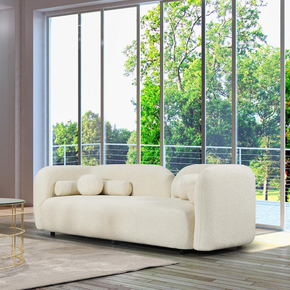 Bodur Japandi Style Luxury Modern Ivory Boucle Fabric Curvy Arm Couch