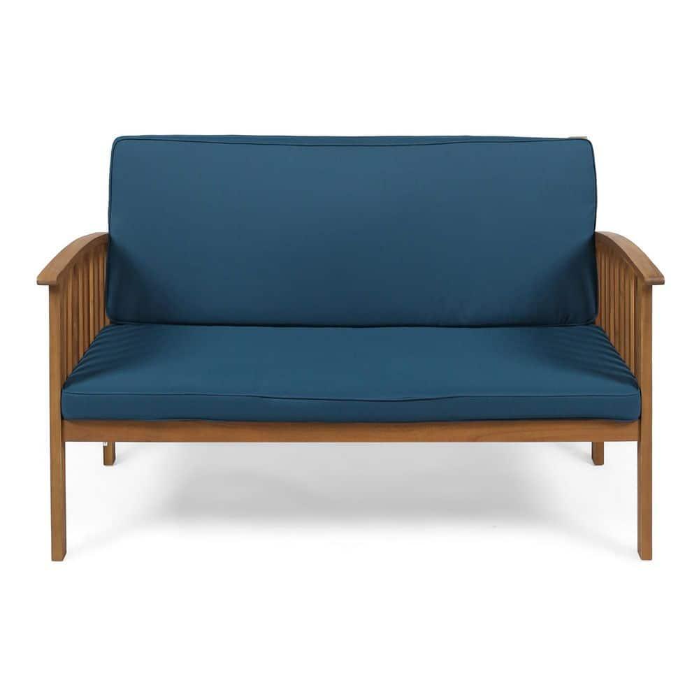 GDF Studio Oliver Outdoor Acacia Wood Loveseat, Brown and Dark Teal
