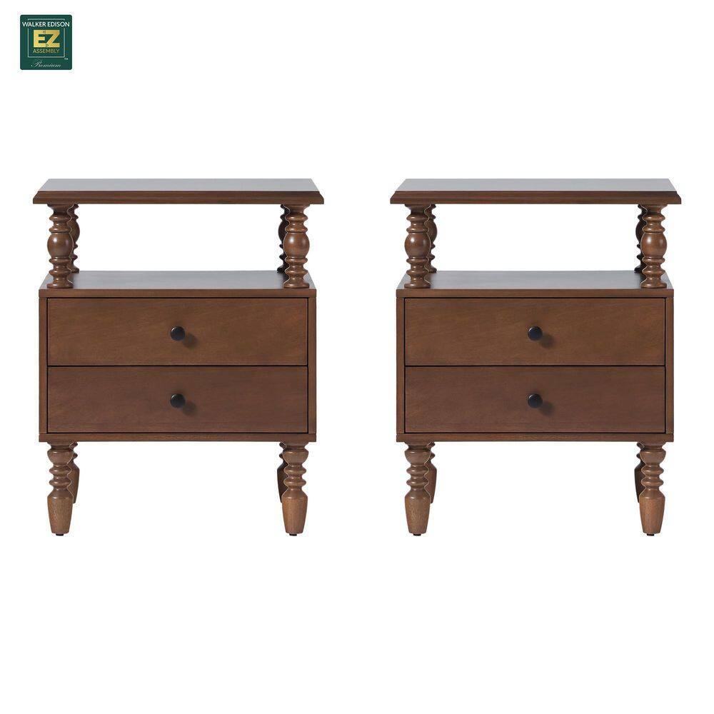 Vivienne Easy Assembly Solid Wood Spindle 2-Drawer Nightstand (Set of 2)