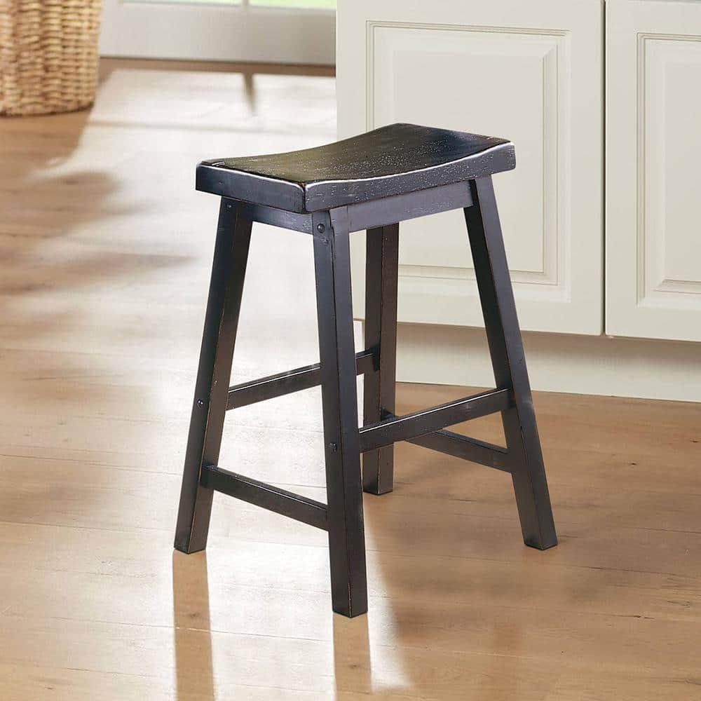 Lexicon Saddleback 24" Solid Wood Counter Stool in Black (Set of 2)