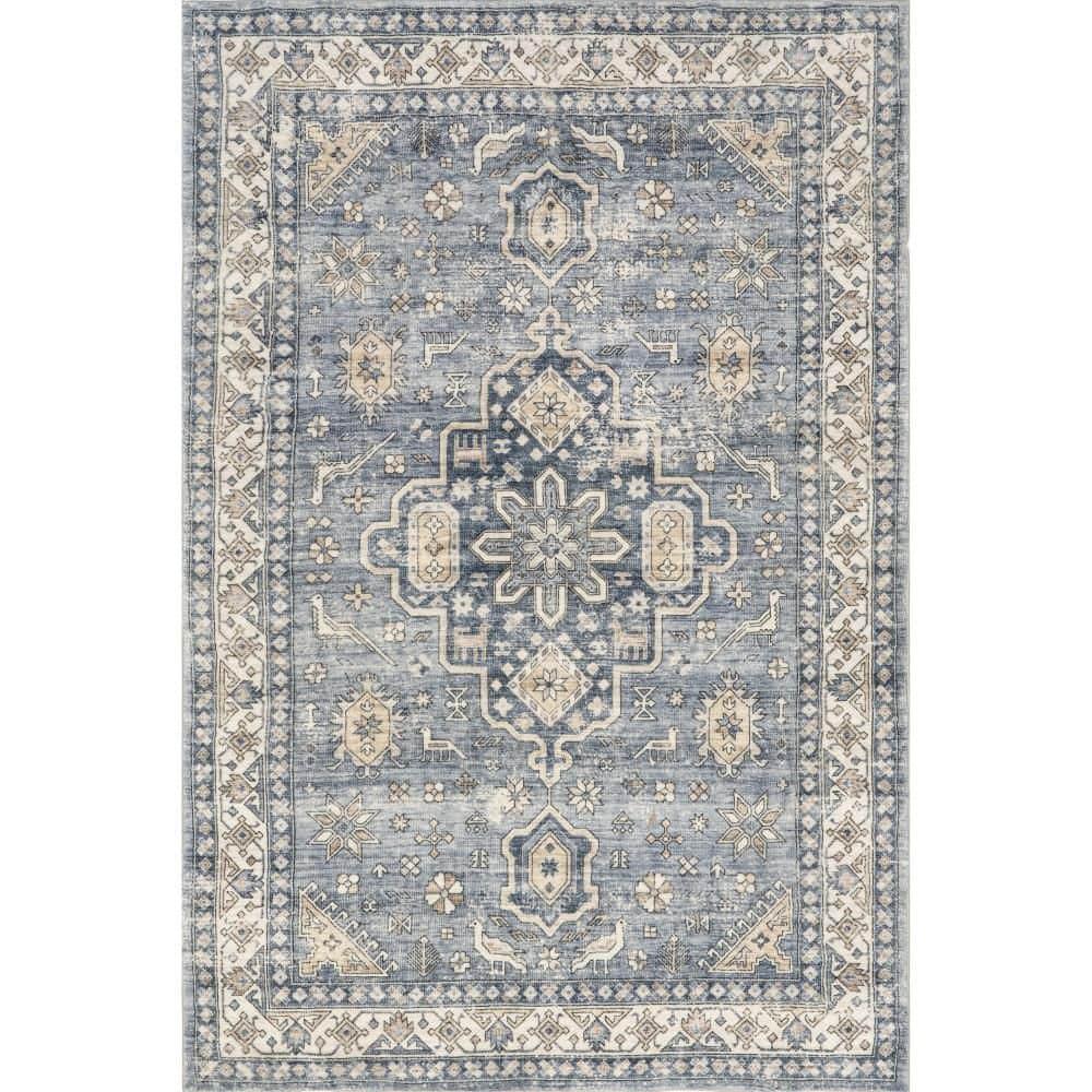 Nuloom Jordan Medallion 3x5 Machine Washable Accent Indoor Area Rug for Living Room Bedroom Dining Room Entryway Kitchen, Grey/Ivory