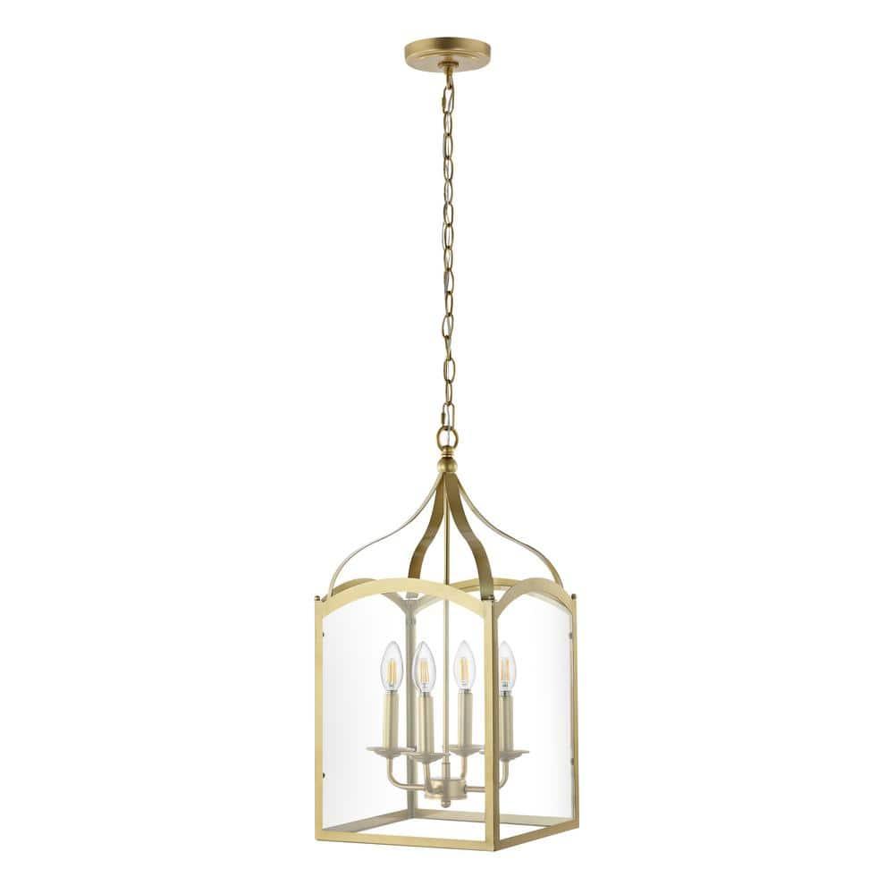 11" LED 4-light Ruth Classic Lantern Metal/Glass Pendant Antique Gold - JONATHAN Y: ETL Listed, Adjustable Height
