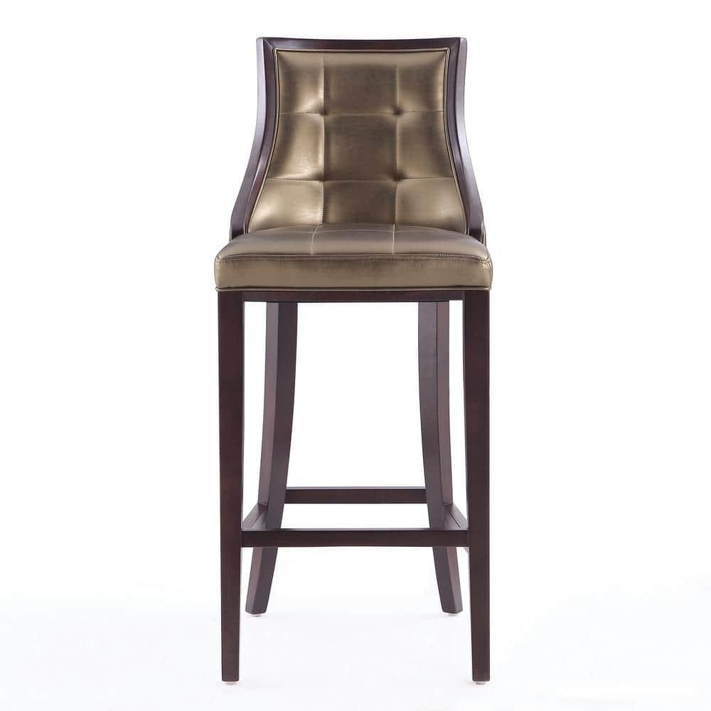 Set of 3 Fifth Avenue Upholstered Beech Wood Faux Leather Barstools Bronze - Manhattan Comfort: Laslo Modern Kitchen Island Seating