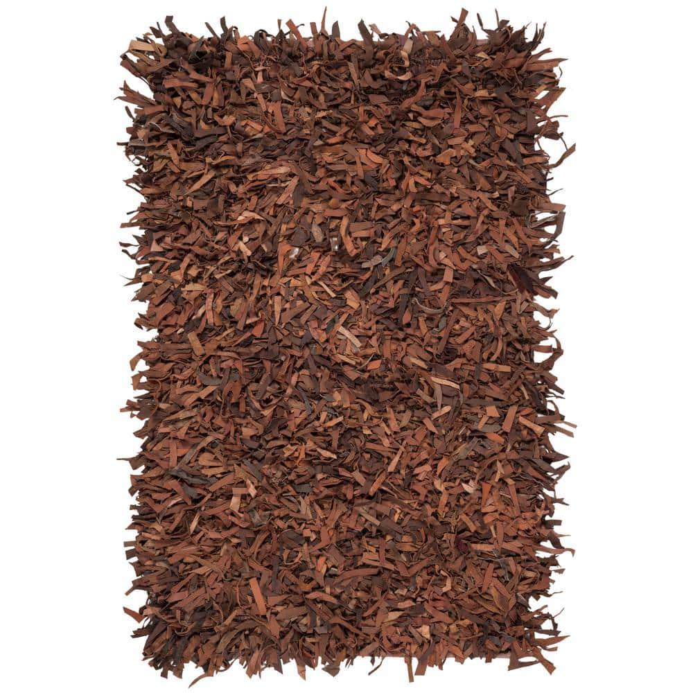 SAFAVIEH Leather Shag Dimitri Solid Area Rug, Saddle, 3' x 5'