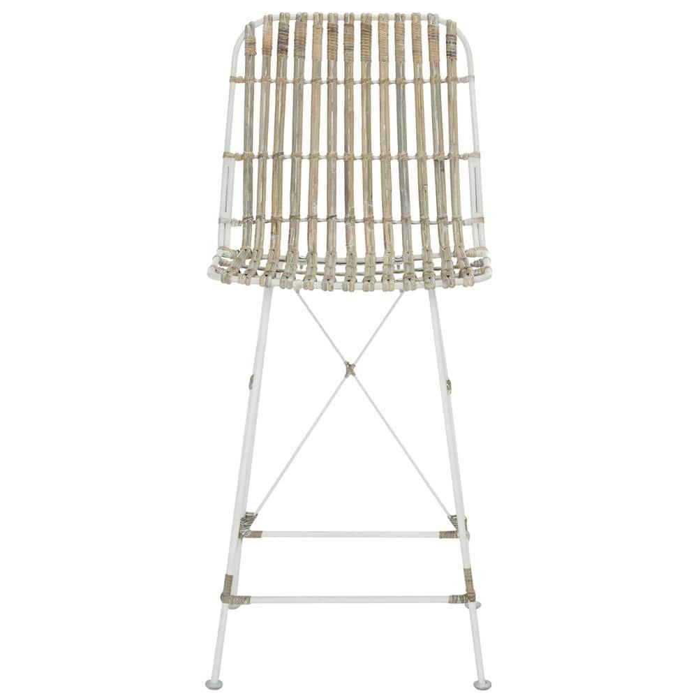 Minerva Wicker Counter Stool (Set of 2) - WIK6509 - White/White - Safavieh