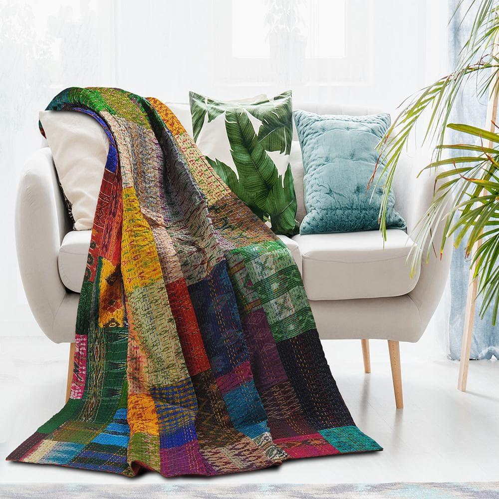 Rajani Home Handmade Kantha Silk Blend Throw Blanket