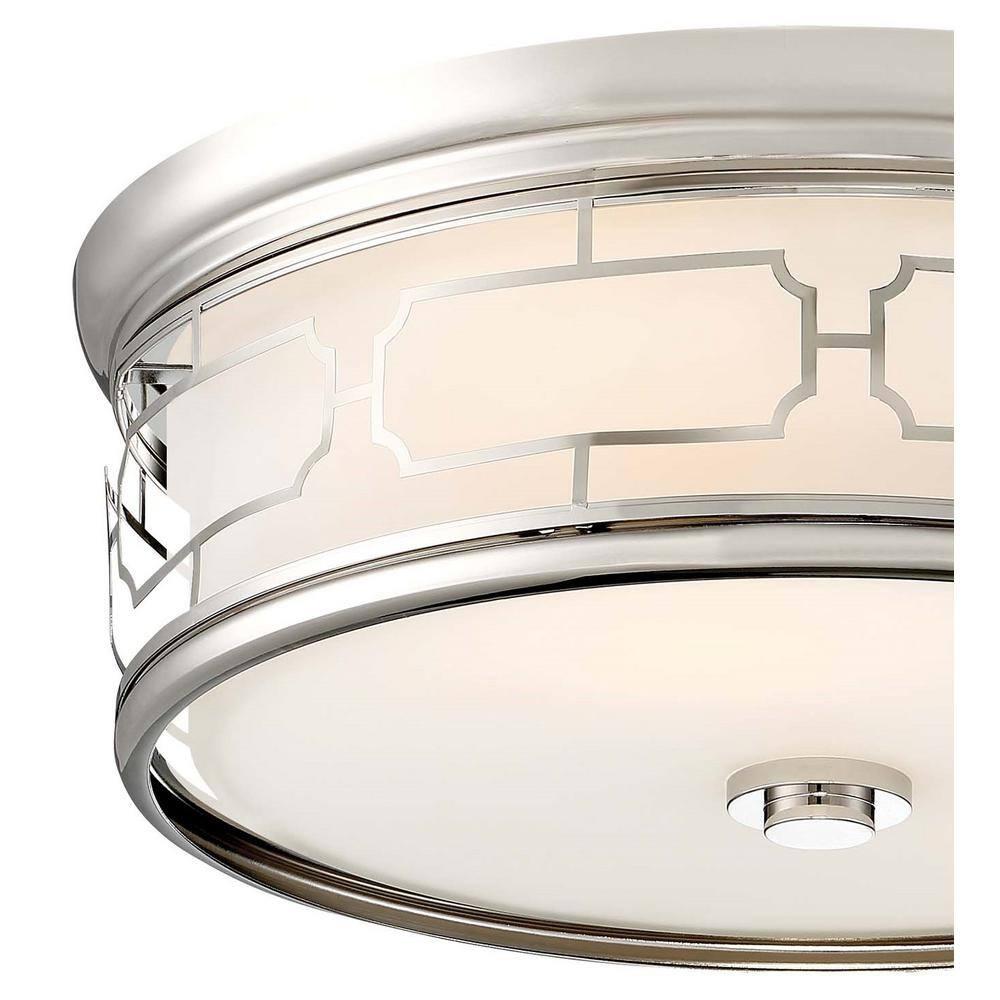 Minka Lavery Modern Ceiling Light Flush Mount Fixture 16" Polished Nickel LED Etched White Glass Shade for Bedroom Kitchen Hallway