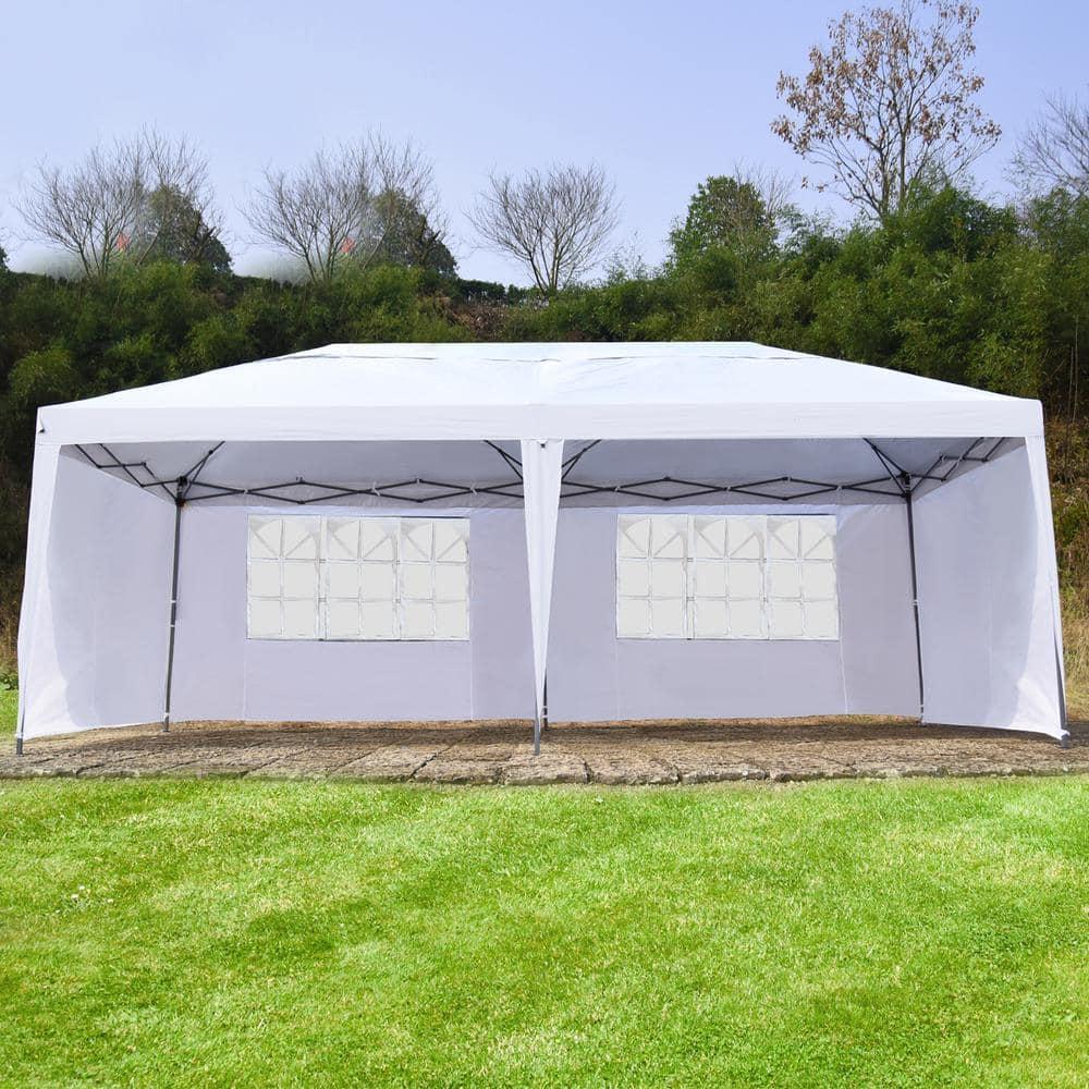 Outsunny 10' x 20' Heavy Duty Pop Up Canopy Party Tent with 4 Removable Sidewalls, Outdoor Cabana Gazebo with Carry Bag, Weather Protection, White