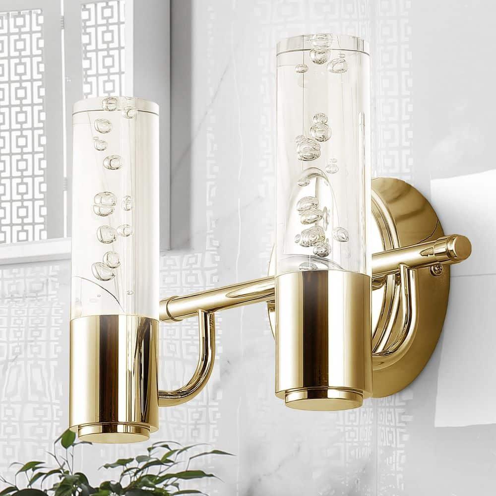 10.75" 2-Light Bolha Minimalist Bubble Acrylic/Iron Wall Sconce Light Brass/Gold - JONATHAN Y: ETL Listed, Modern Vanity Fixture